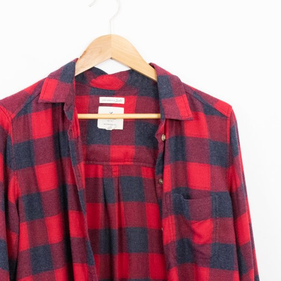 *American Eagle Boyfriend Fit Red Blue Flannel - Picture 7 of 8